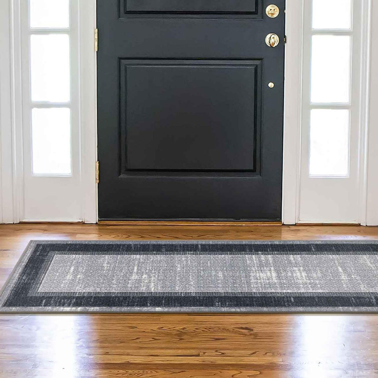 Gray and Black Non-Slip Synthetic Hallway Runner Rug