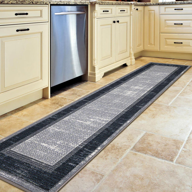 Gray and Black Machine Washable Non-Slip Runner Rug
