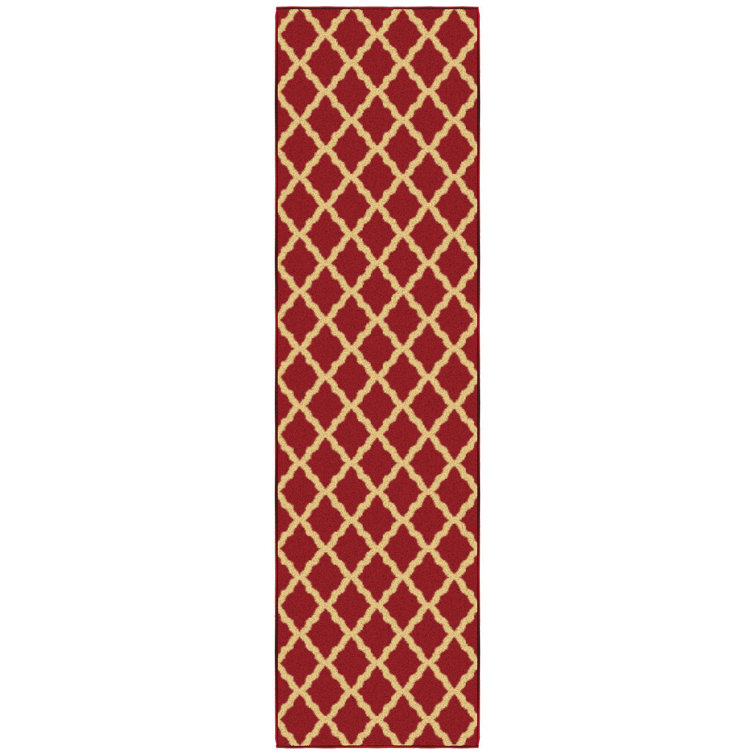 Red Trellis Design Washable Non-Slip Runner Rug