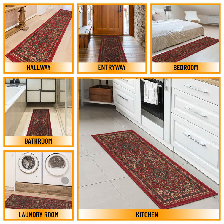 Red Oriental Design Washable Non-Slip Runner Rug