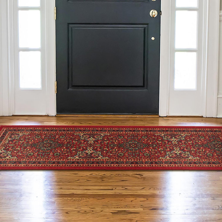 Red Oriental Design Washable Non-Slip Runner Rug