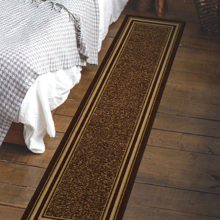 Brown and Beige Synthetic Non-Slip Runner Rug
