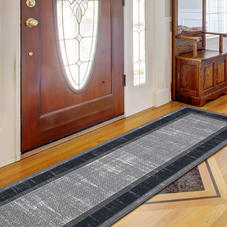 Gray and Black Machine Washable Non-Slip Runner Rug