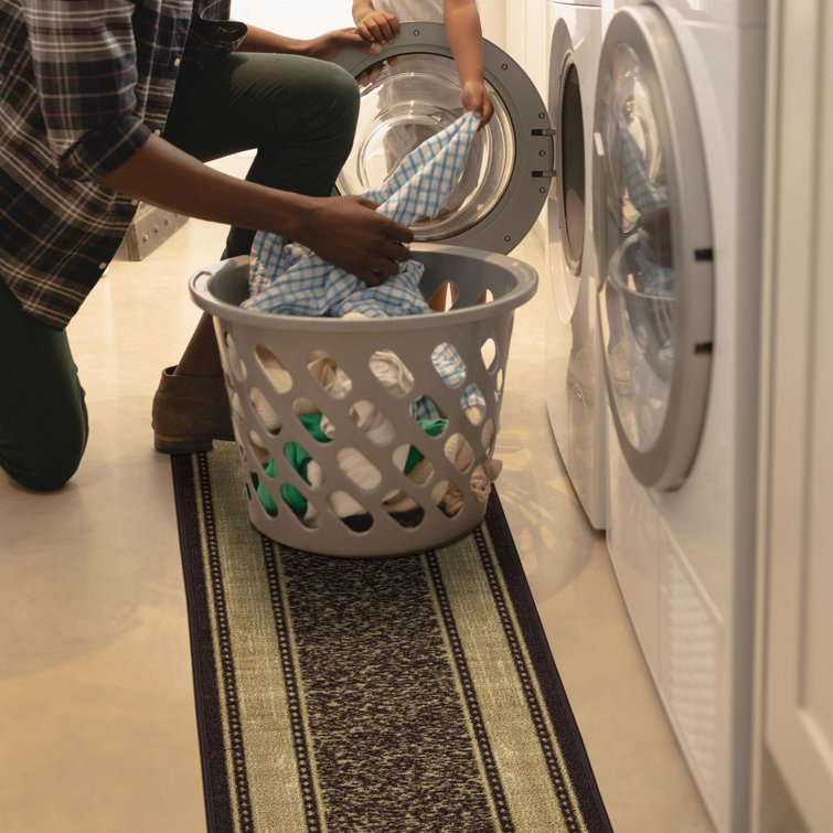Brown and Beige Synthetic Non-Slip Hallway Runner Rug