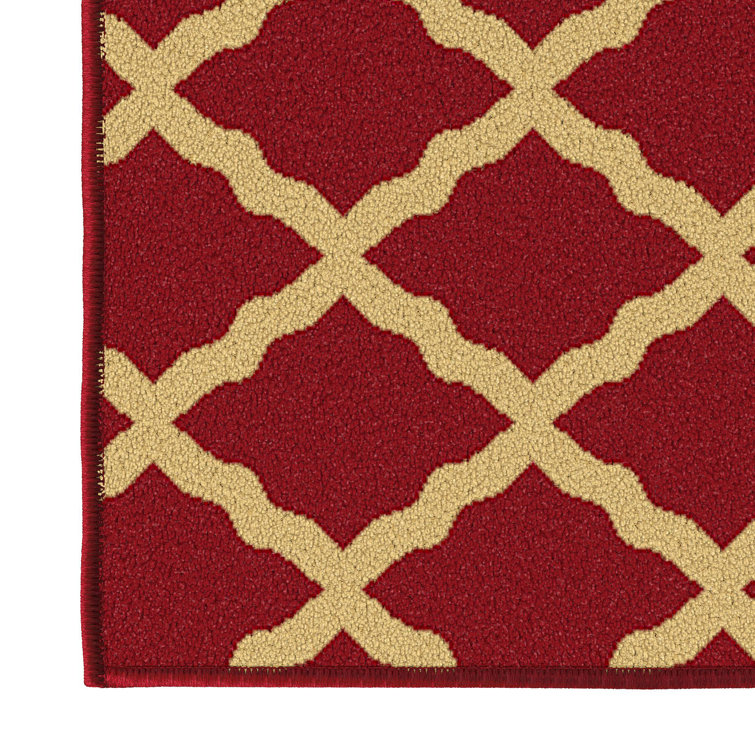 Red Trellis Design Washable Non-Slip Runner Rug