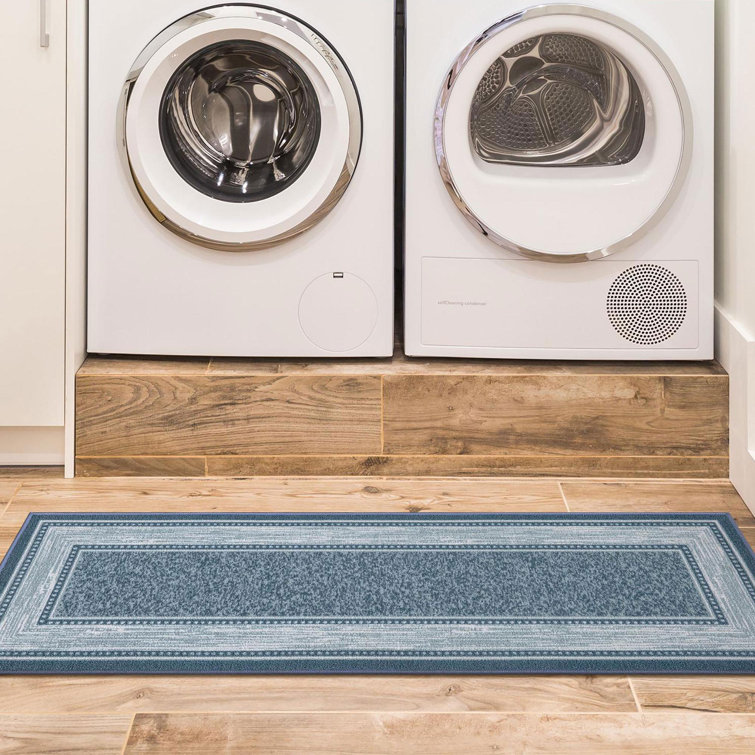 Blue Synthetic Non-Slip Washable Hallway Runner Rug