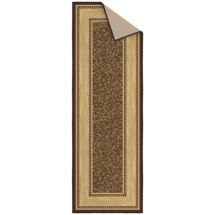 Brown and Beige Synthetic Non-Slip Hallway Runner Rug