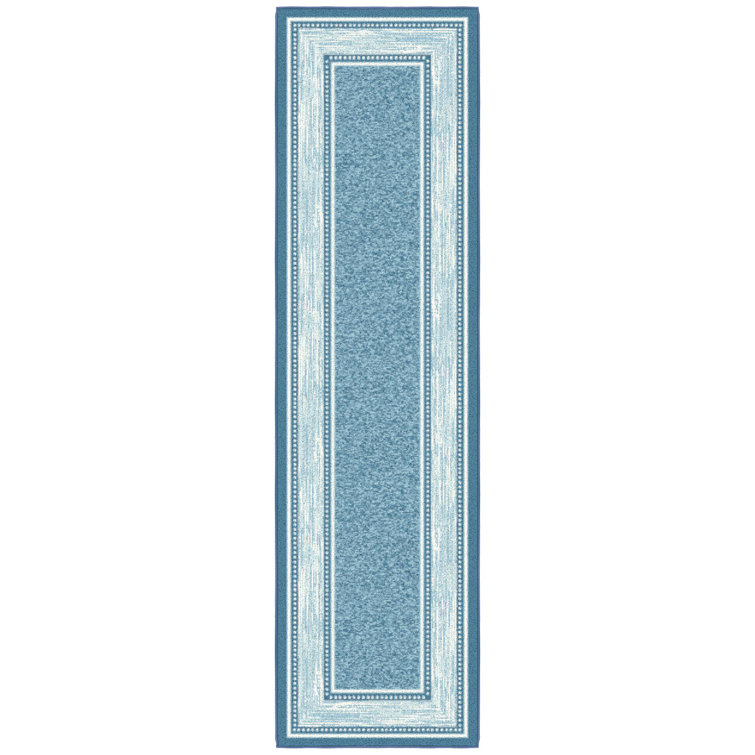 Blue Synthetic Non-Slip Washable Hallway Runner Rug
