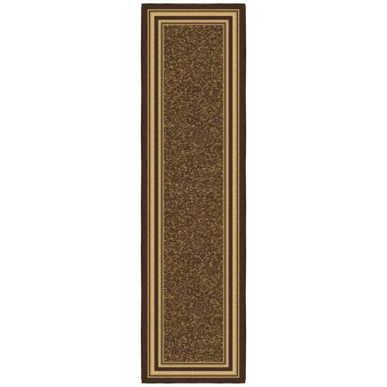 Brown and Beige Synthetic Non-Slip Runner Rug