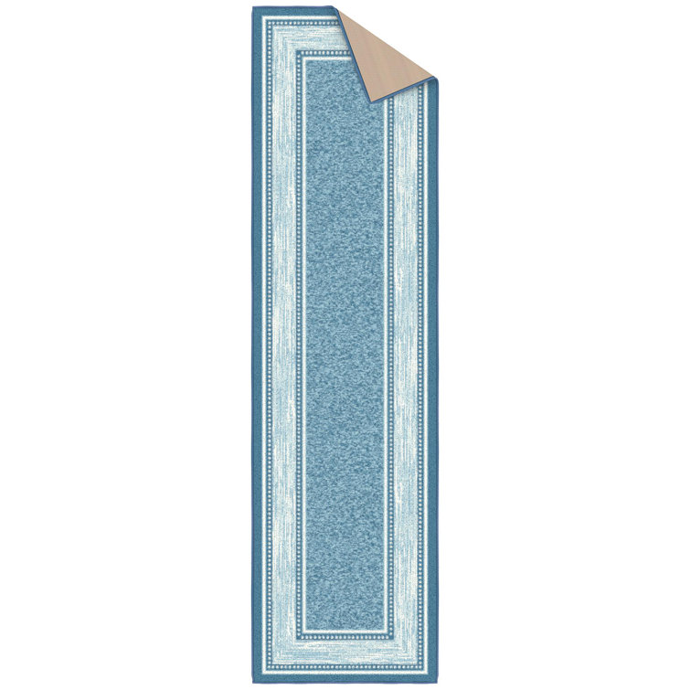 Blue Synthetic Non-Slip Washable Hallway Runner Rug