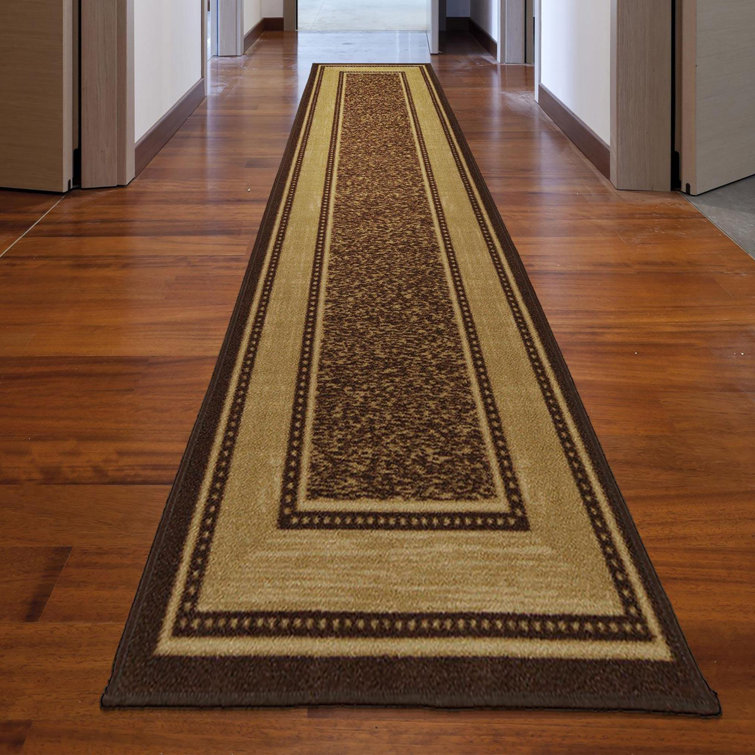Brown and Beige Synthetic Non-Slip Hallway Runner Rug