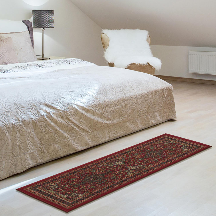 Red Oriental Design Washable Non-Slip Runner Rug