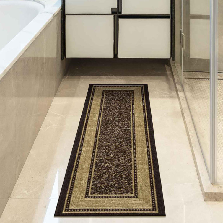 Brown and Beige Synthetic Non-Slip Hallway Runner Rug