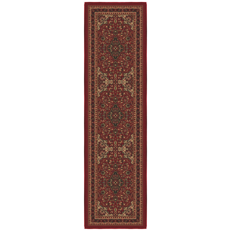 Red Oriental Design Washable Non-Slip Runner Rug