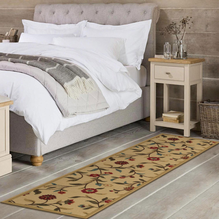 Beige Floral Non-Slip Synthetic Runner Rug 1'10" x 7'