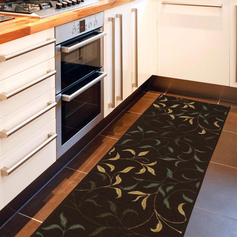 Brown Leaves Design Non-Slip Runner Rug, 2'7" x 9'10"