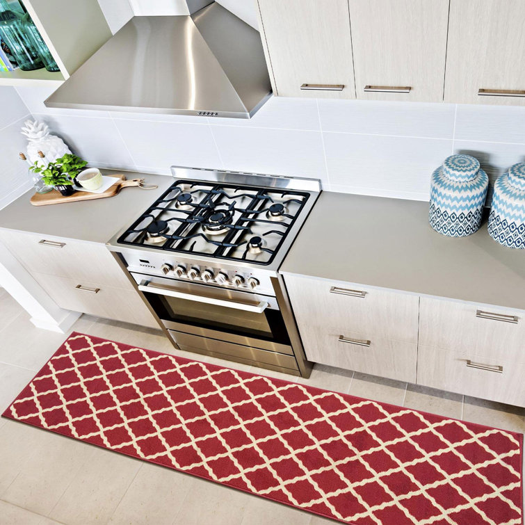 Red Trellis Design Washable Non-Slip Runner Rug