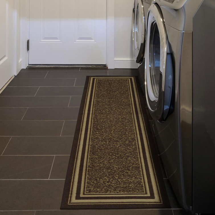 Brown and Beige Synthetic Non-Slip Runner Rug