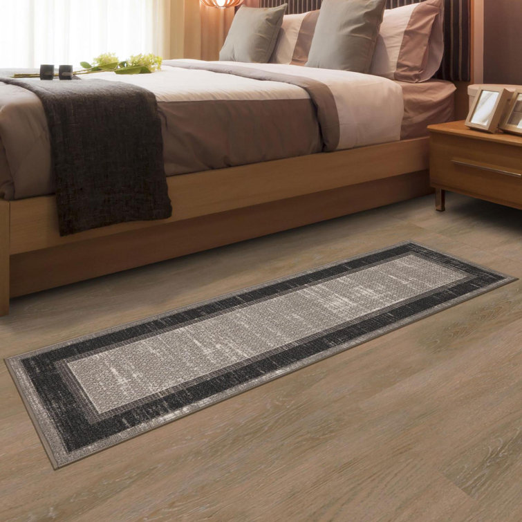 Gray and Black Non-Slip Synthetic Hallway Runner Rug