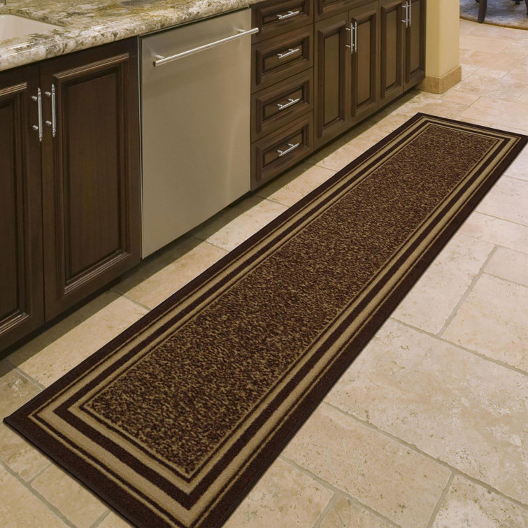 Brown and Beige Synthetic Non-Slip Runner Rug