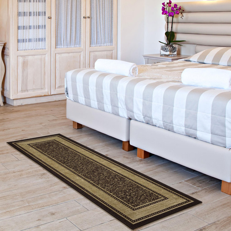 Brown and Beige Synthetic Non-Slip Hallway Runner Rug