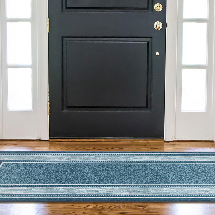 Blue Synthetic Non-Slip Washable Hallway Runner Rug