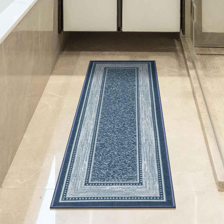 Blue Synthetic Non-Slip Washable Hallway Runner Rug