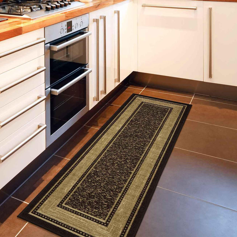 Brown and Beige Synthetic Non-Slip Hallway Runner Rug