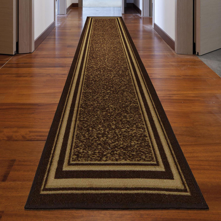 Brown and Beige Synthetic Non-Slip Runner Rug