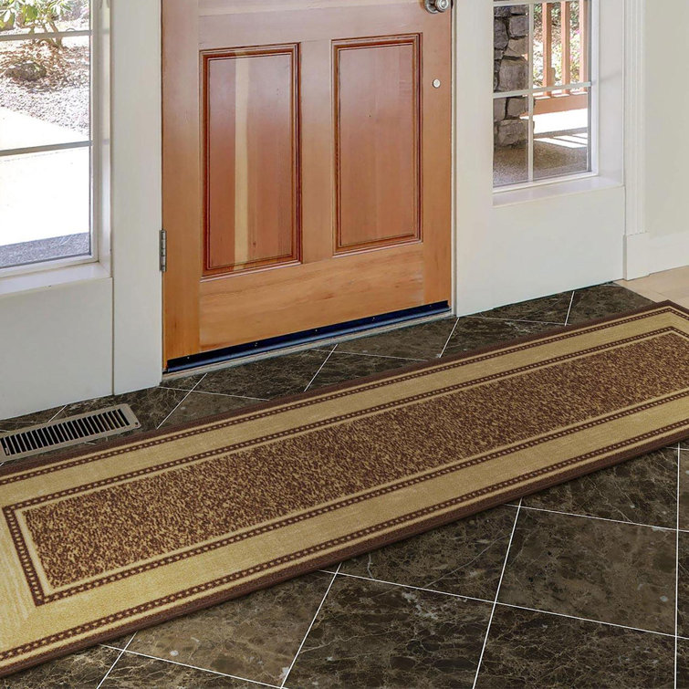 Brown and Beige Synthetic Non-Slip Hallway Runner Rug