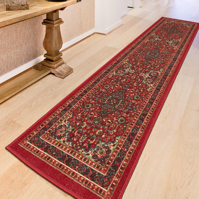 Red Oriental Design Washable Non-Slip Runner Rug