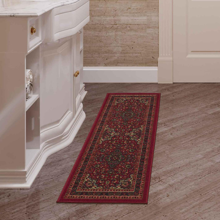 Red Oriental Design Washable Non-Slip Runner Rug