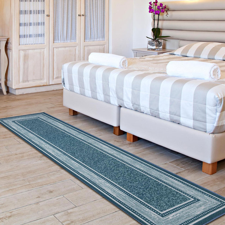 Blue Synthetic Non-Slip Washable Hallway Runner Rug