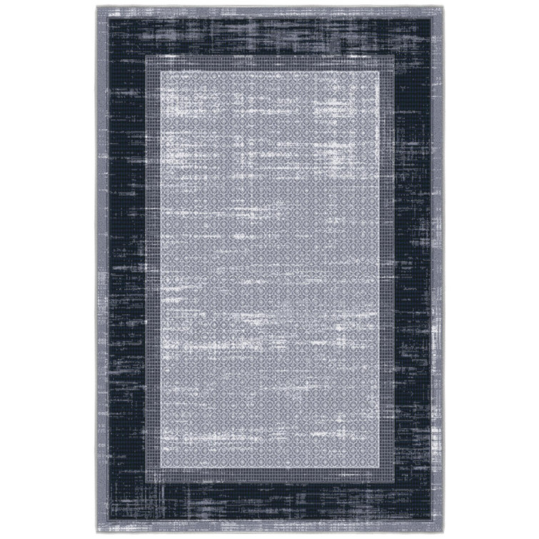 Gray and Black Machine Washable Non-Slip Area Rug 3'3" x 5'
