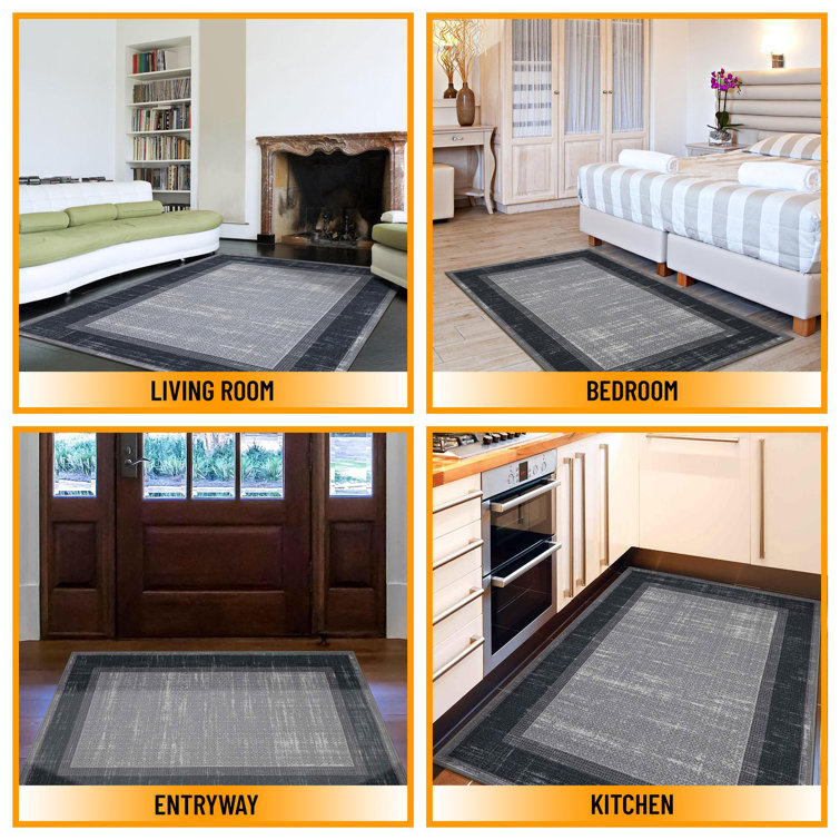 Gray and Black Machine Washable Non-Slip Area Rug 3'3" x 5'