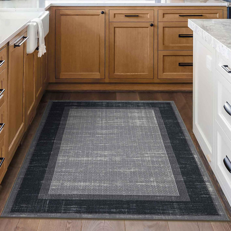 Gray and Black Machine Washable Non-Slip Area Rug 3'3" x 5'