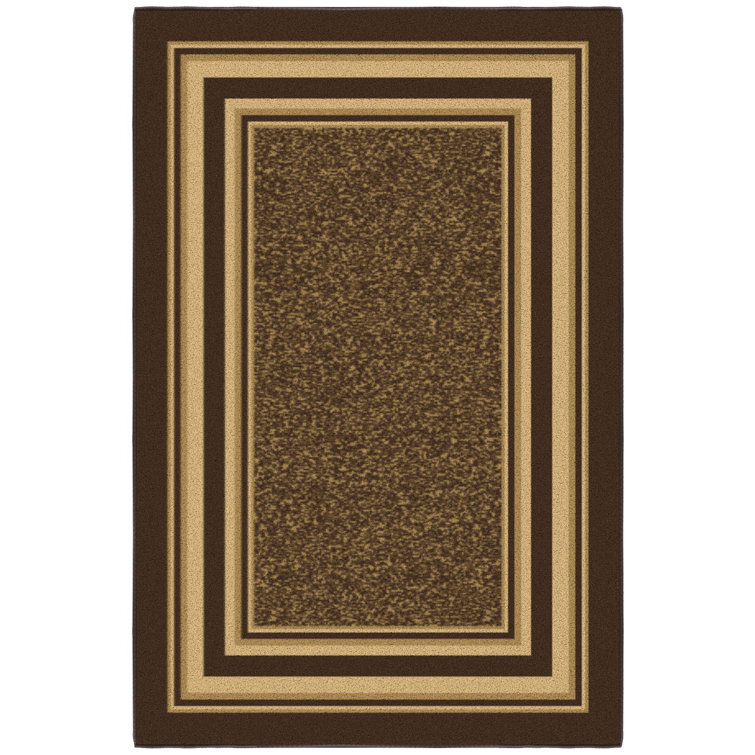 Brown and Beige Bordered Non-Slip Synthetic Area Rug