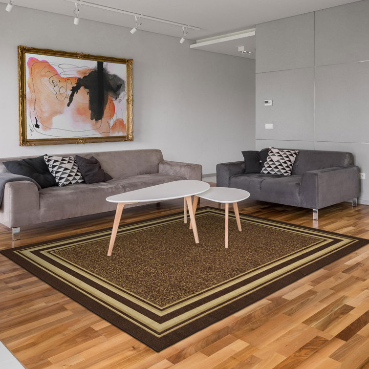 Brown Bordered Machine Washable Area Rug with Non-Slip Backing