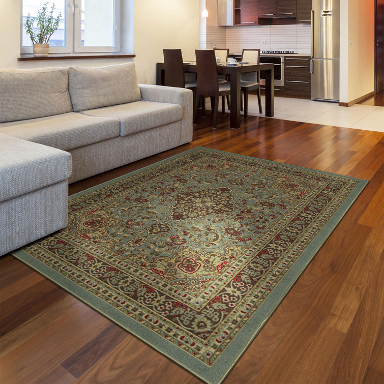 Red Oriental Design Low Pile Non-Slip Area Rug