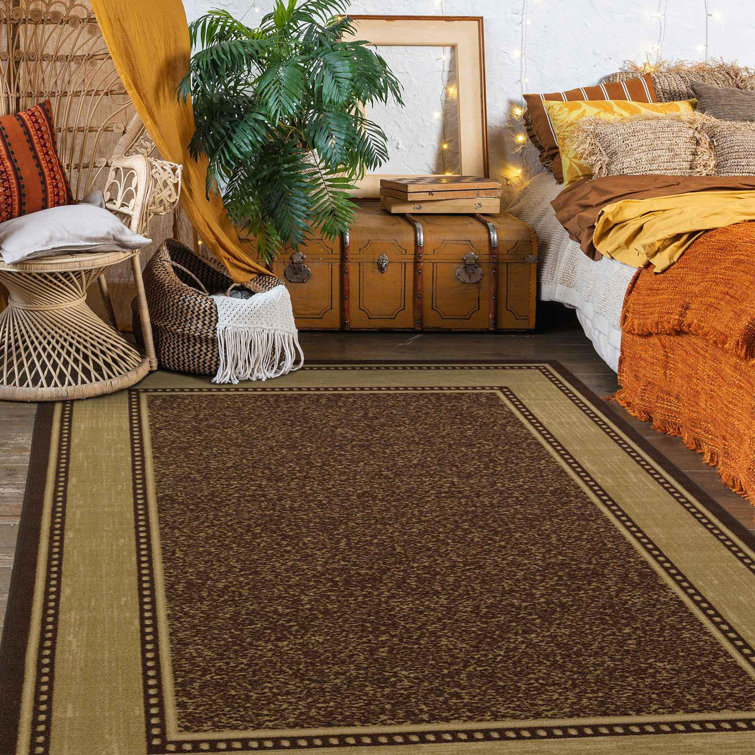 Brown and Beige Oval Washable Stain-Resistant Area Rug