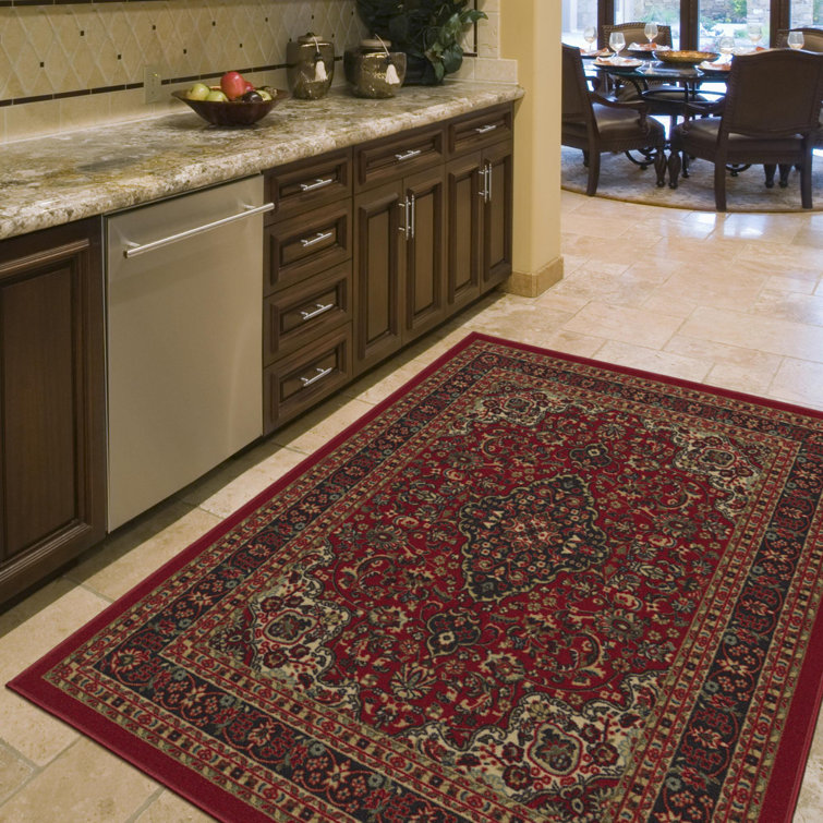 Red Oriental Design Low Pile Non-Slip Area Rug