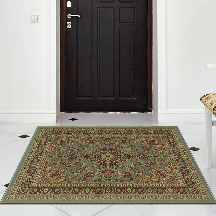 Red Oriental Design Low Pile Non-Slip Area Rug
