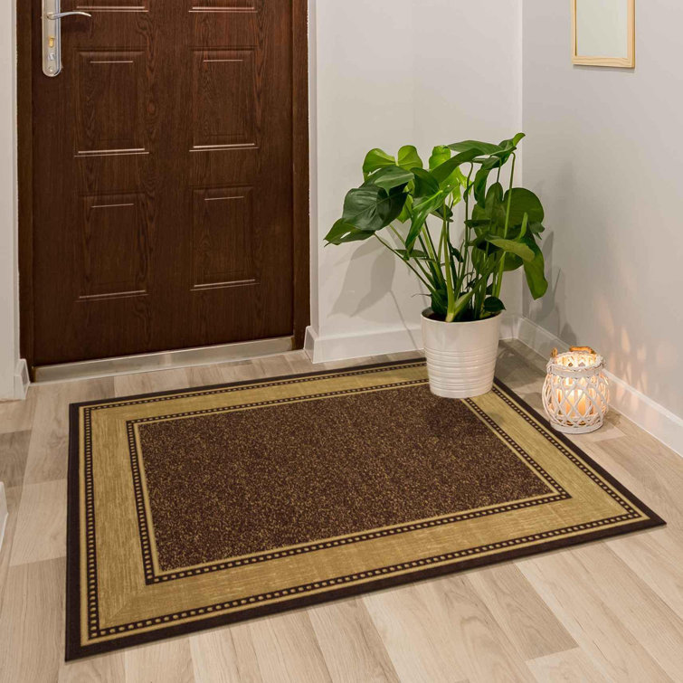 Brown and Beige Oval Washable Stain-Resistant Area Rug