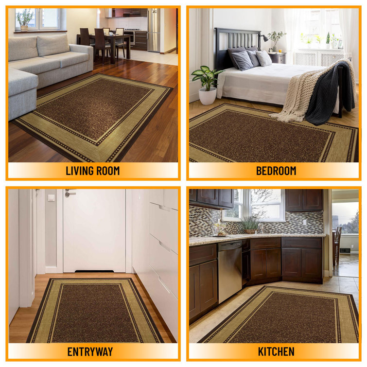 Brown and Beige Oval Washable Stain-Resistant Area Rug
