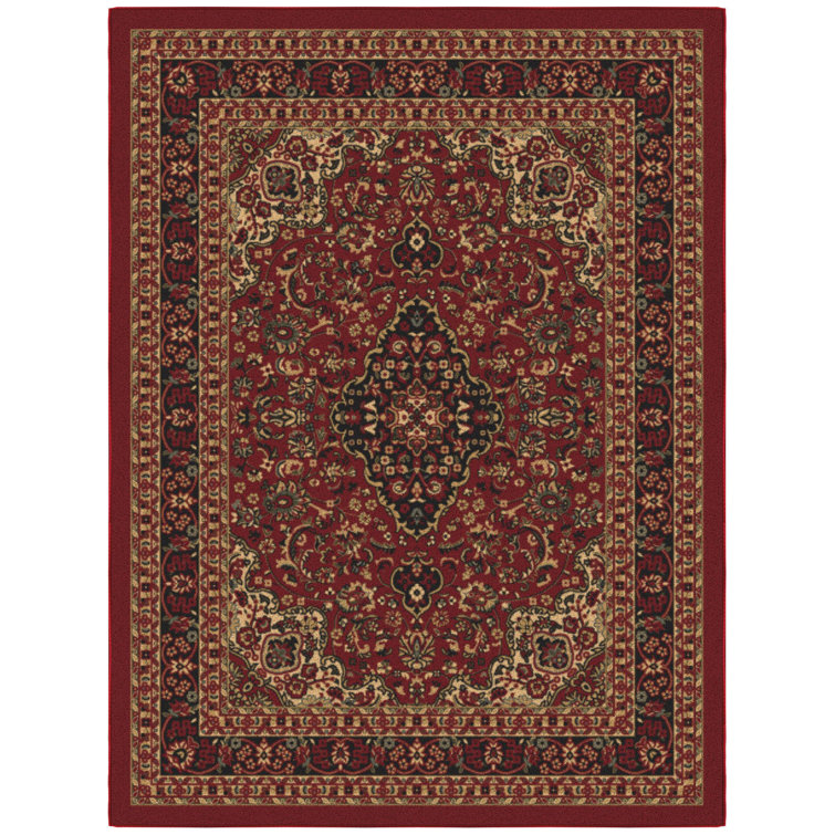 Red Oriental Design Low Pile Non-Slip Area Rug