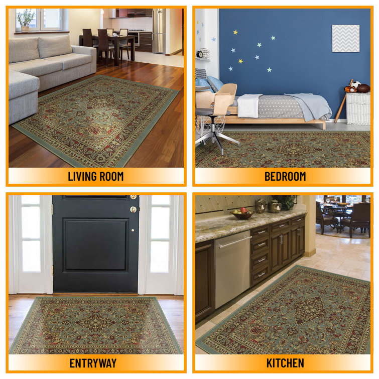 Red Oriental Design Low Pile Non-Slip Area Rug