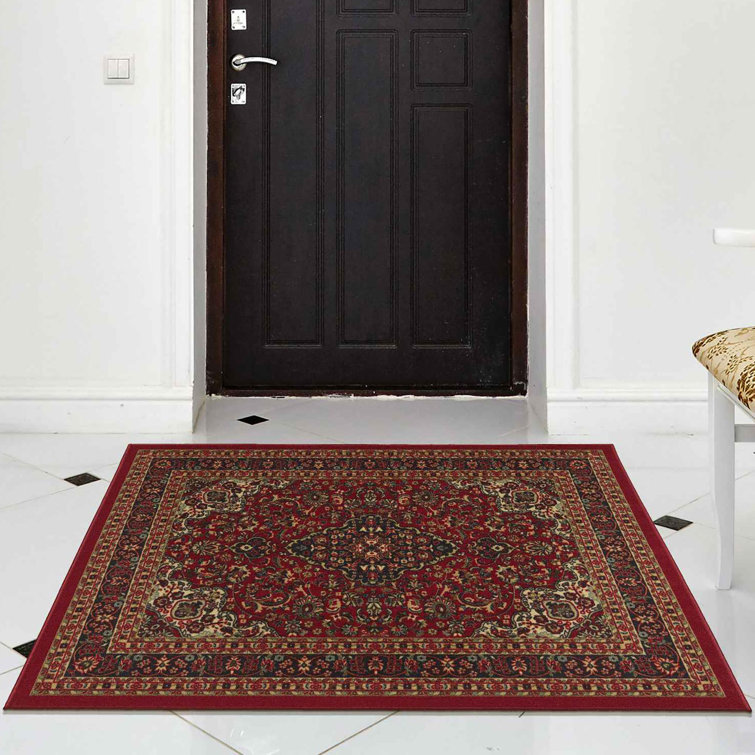 Red Oriental Design Low Pile Non-Slip Area Rug