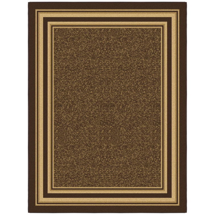 Brown Bordered Machine Washable Area Rug with Non-Slip Backing