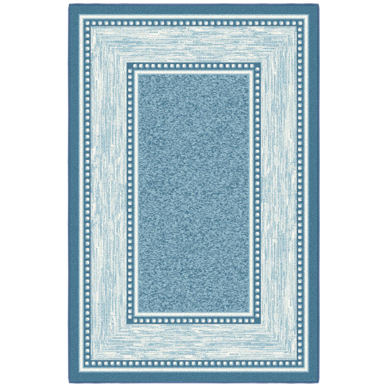 Blue and Gray Synthetic Non-Slip Rectangular Area Rug