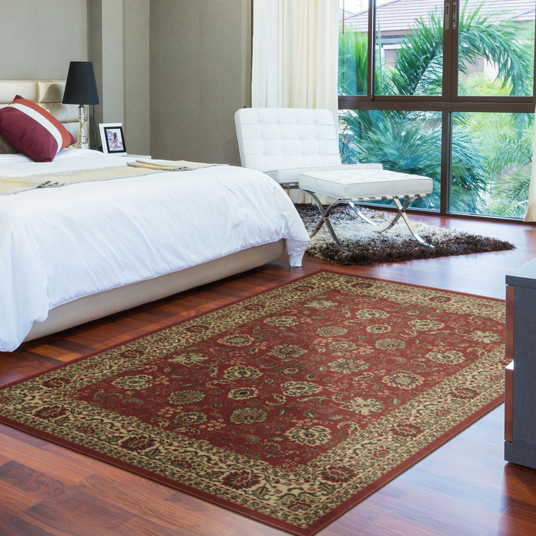 Dark Red Floral Synthetic Traditional Area Rug, 5' x 6'6"